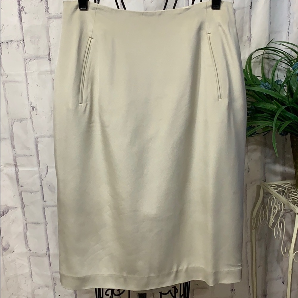 Randy Kemper Silk Pencil Skirt Light Celery Green Fully Lined with Pockets